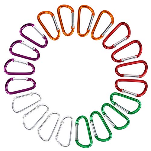 Tougo 20 PCS Mousqueton Porte clé Mousquetons Aluminium D-Anneau Crochet pour Camping, Pêche,Randonnée,Voyages, la Maison, Sac à Dos, et Porte-clés