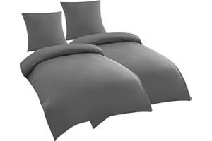 PHF 4teilig Bettwäsche 135x200, Bettbezüge 135x200 cm mit 2er Kissenbezüge 80x80 cm, Weich und Bügelfrei Bettwäsche 135x200cm aus Mikrofaser mit Reißverschluss,Dunkelgrau