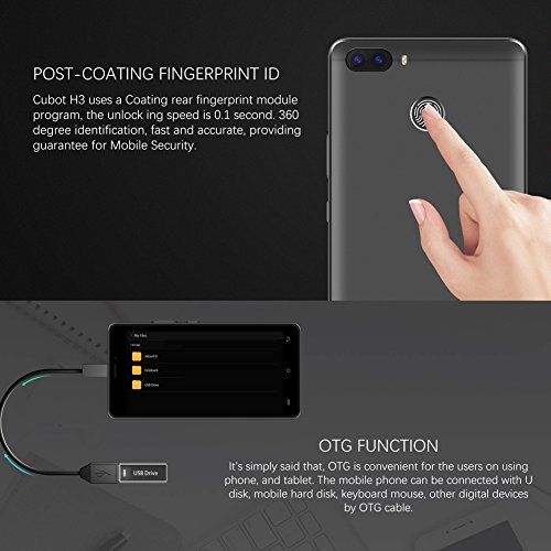 Cubot H3 4G Smartphone Ohne Vertrag (5.0 Zoll (12.7cm) Touch-Display Handy, 6000mAh Batterie, Micro USB mit OTG Funktion, 32GB Speicher, RÃ¼ckseitige 13MP+0.3MP Dual Pixel Kamera, Android 7.0) Schwarz