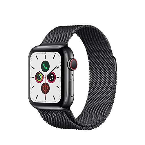 Apple Watch Series 5 (GPS + Cellular, 40 mm) Boîtier en Acier Inoxydable Noir Sidéral - Bracelet Milanais Noir Sidéral
