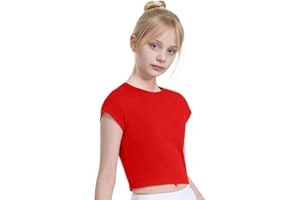 COSHAL Haut court à manches courtes pour filles - Style décontracté - Uni - T-shirt pour fille - Pour danse, gymnastique, déguisement quotidien - Haut de jeu actif pour filles