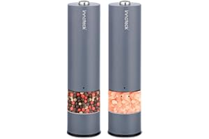 Innoteck Essentials Electric Salt and Pepper Mill Set - Battery-Operated Grey Pepper Mill with Light - One Touch Operation - Salt & Pepper Mills - Adjustable Coarseness - Ceramic Grinder