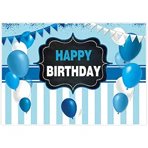 Allenjoy 5x3ft Blue and White Balloons Birthday Party Backdrop Glitter Flags Stripes Photography Background Boys Kids 1st First Birthday Party Banner Decorations Cake Table Banner Photo Studio Prop