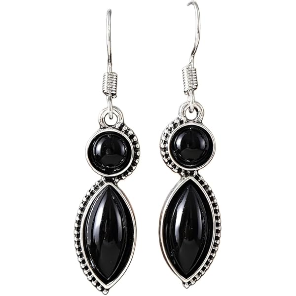 ONEFINITY Orecchini In Argento 925 Con Onice Nero, Design In Filigrana, Ipoallergenici