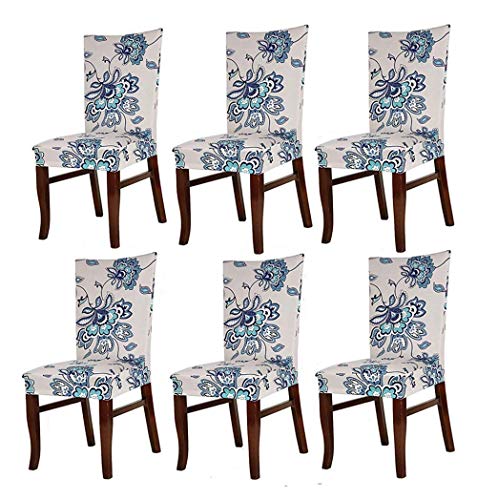 HMwish 6 Pezzi Coprisedia con Schienale, Moderne Universale Coprisedie Elasticizzato Cucina Salotto Coprisedie Sala da Pranzo Fiore Blu