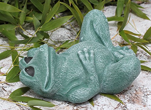Steinfigur Frosch liegend – Grün, Deko-Figur für Haus und Garten, frostsichere Teichdeko - 3