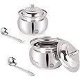 MARU Stainless Steel Ghee Pot with Spoon & lid Set of 2 Pcs, Elegant Ghee dispenser Container for Kitchen Storage set, Multipurpose Oil, sauce, ghee storage container for Kitchen, 350ml
