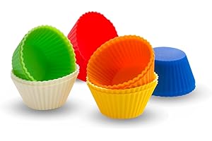 TRUESKL 12 x Moldes de silicona para magdalenas - Moldes magdalenas para freidora de aire - Reutilizables, Antiaderentes, Resistentes al Calor - Moldes para Cupcakes, Muffins, Pasteles, Coloridos y Flexibles