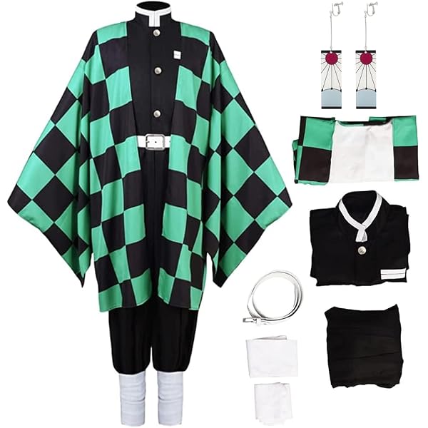 Syedeliso Costume da cacciatrice per demoni di anime cosplay per Tsuyuri Kanao Abito da cameriera kimono Halloween con parrucca farfalla accessori per capelli (Tuta parrucca,XL