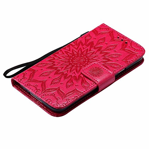 Galaxy S5 Hülle, Galaxy S5 Neo Hülle, Dfly Premium Slim PU Leder Mandala Blume prägung Muster Flip Hülle Bookstyle Stand Slot Schutzhülle Tasche Wallet Case für Samsung Galaxy S5 / S5 Neo, Rot - 7