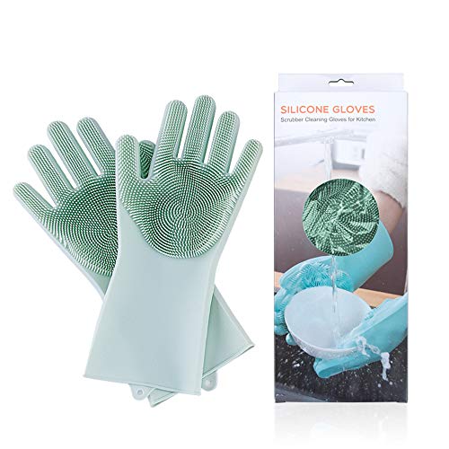 Preisvergleich Produktbild SSLHDDL Silikon Handschuhe mit wash Scrubber umweltfreundlich Waschhandschuh Hitzebeständige Spülhandschuhe Reinigungsbürste für Küche, Bad, Tierpflege, Autowäsche, Haushalt,Green