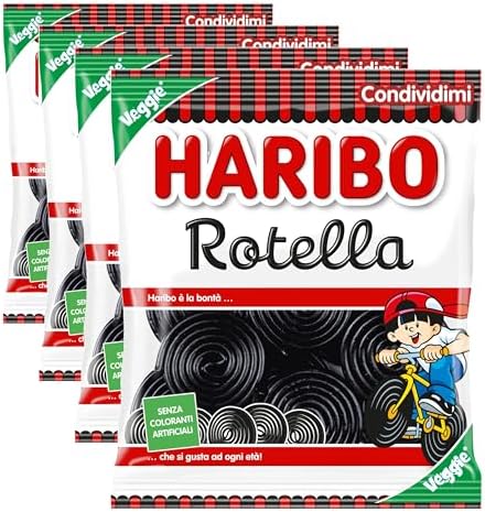 Haribo Rotella, Caramelle Gommose, Gusto Liquirizia, Ideali per Feste e Dolci Momenti di Relax - 265gr (Confezione da 4)