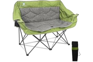 LANMOUNTAIN Folding Loveseat Camping Chair, Portable Double Chair w/Cup Holder,Wine Glass Holder,Carry Bag Heavy Duty Lawn Chair for 2 Adults,Perfect for Camp,Hiking,Picnics and Beach Trips,Green