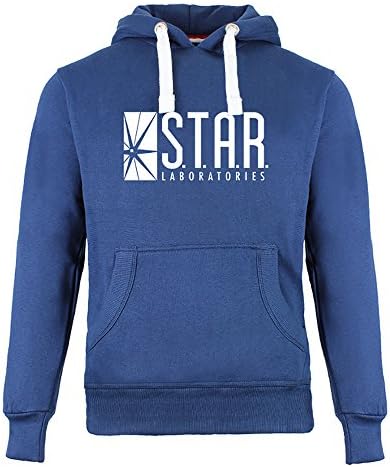 Hoi Polloi Mens Boys Star Laboratories The Flash Inspired Hoody S.T.A.R. Labs Hoody Heavyweight Pullover Hoodie (S-2XL) (2XL, Blue)