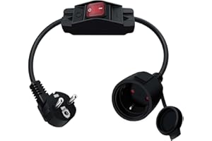 HuaLiSiJi Kabel przedłużający Schuko z przełącznikiem 16 A, 250 V, wodoodporny, mini, krótki, do gniazda IP44, do użytku na zewnątrz lub wewnątrz, do domu, biura (90 stopni, 0,5 m)