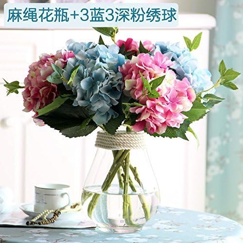 European style decoration artificial hydrangeas wrong blue vase Red Pink