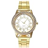 Uhren Dellin Qualität Japanisches QuarzWomen's Herren Kristall Strass Edelstahl Analog Quarz Armbanduhr (golden)