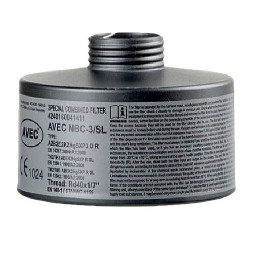 AVEC CHEM - Spezial-Atemschutzfilter Premium, für eine Vielzahl an Nuklear-Biologisch-Chemischischen Stoffen (ABC) Rd 40 wie Cyanwasserstoff, Chlorcyan, Senfgas, Organophosphate - Sarin, IVA, VX und andere giftige Substanzen
