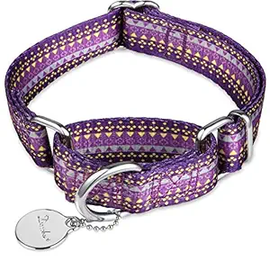 Dazzber Martingale Collar Dog Collar No Pull Pet Collar Heavy Duty Dog Martingale Collars Silky Soft with Unique Pattern for Medium and Large Dogs (Medium, 1 Inch Wide, Dark Purple & Yellow)