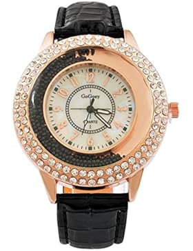 MJartoria Damen Armbanduhr Quarz Uhr Modeschmuck PU Lederarmband Mode Design mit Strass Schwarz