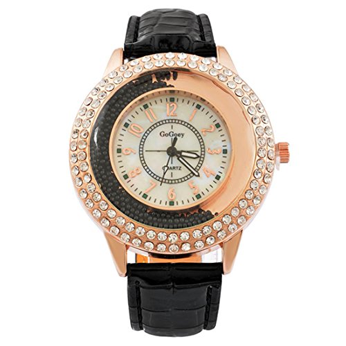 MJartoria Damen Armbanduhr Quarz Uhr Modeschmuck PU Lederarmband Mode Design mit Strass Schwarz MJartoria Damen Armbanduhr Quarz Uhr Modeschmuck PU Lederarmband Mode Design mit Strass Schwarz