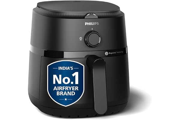 PHILIPS Air Fryer NA120/00, uses up to 90% less fat, 1500W, 4.2 Liter, with Rapid Air Technology (Black), Large