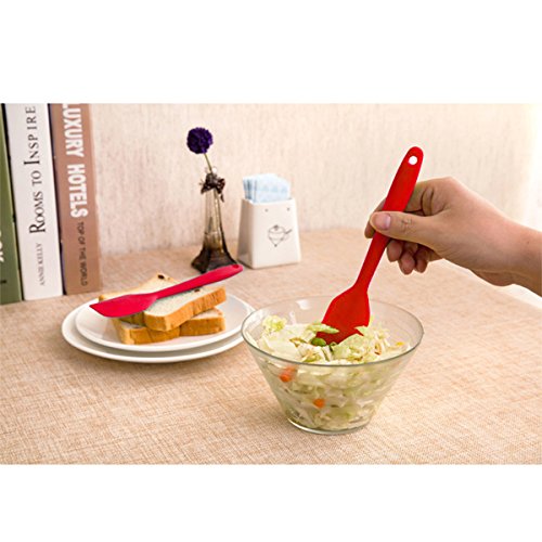 Silikon Mixer Teigschaber Backpinsel Set – Silikonschaber Küchengeräte Kleine Schmal Teigspachtel – Backzubehör Küchenhelfer Set Topfset Kochbesteck – mit stabilem Edelstahlkern zum Kuchen Backen und Mixen, Einteilig, 21cm in Rot - 5