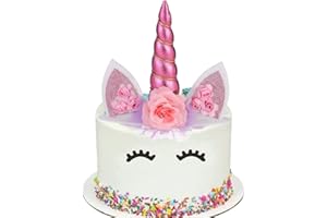 HJHL Unicorn Cake Topper Set, 6 Pieces, Gold, Party Supplies for Birthday, Baby Shower, Wedding, Yellow (Pink)