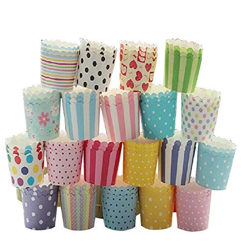 Fletion 100 Stück Bunte Cupcake Wrappers Hohe Temperatur Backen Tassen Fest Papier Muffin Cup Cupcake Papierbecher für Hochzeit Geburtstag Party DIY Cake Decoration