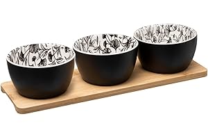 SG SECRET DE GOURMET Secret de Gourmet - Set Apéritif 3 Ramequins en céramique & 1 Plateau en Bambou