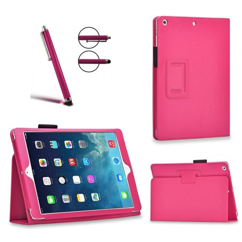 Invero® Executive Ledertasche umfasst Ständer Feature, Displayschutzfolie und Eingabestift Kugelschreiber für Apple Ipad Air / Ipad 5 5th Generation 2013 (Rose / Pink)