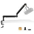 FIFINE Bras de Micro, Suspension Supports de Microphone, pour K658 AM8 K688 A8 etc., avec Pince de Montage sur Bureau, Adaptateur à Vis, Gestion des Câbles, pour Podcast, Streaming, Studio, Gaming