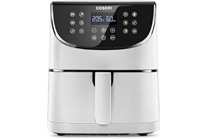 COSORI Varmluftsfritös 5,5 l XXL vit fritös varmluftsfritös luftfryer med digital LED-pekskärm, 11 program, förvärmning och v