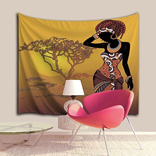 Watercolor Wall Hanging Tapestry, IMEI Traditional Teen Girls Large Fabric Floral Ornaments Meditation Spa Artwork Bed Throws Sofa Cover Bedroom Living Room Dorm Decor (Fashion Black Women with Afro Hairstyle, 80X60 Inch)