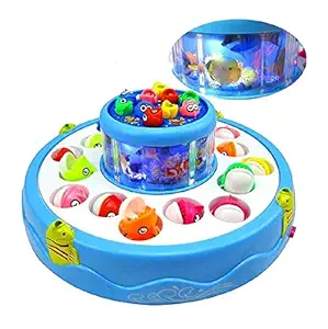 BACKGAMMON Go Go Fishing Catching Game with 26 Fishes, 2 Rotary Fish Pond and 4 pods with Music and Light Function Magnetic Toy,Double Layer Rotating Magnetic Hooks for Kids (Multicolor)