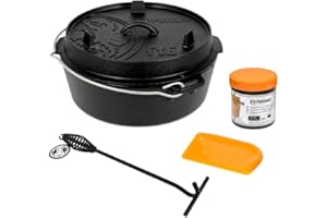 ‎PETROMAX Petromax Feuertopf ft6t Einsteiger-Set - Dutch Oven mit planem Boden inklusive Deckelheber, Pflegepaste und Schaber - für alle Grillarten und offenes Feuer - 5,5 Liter