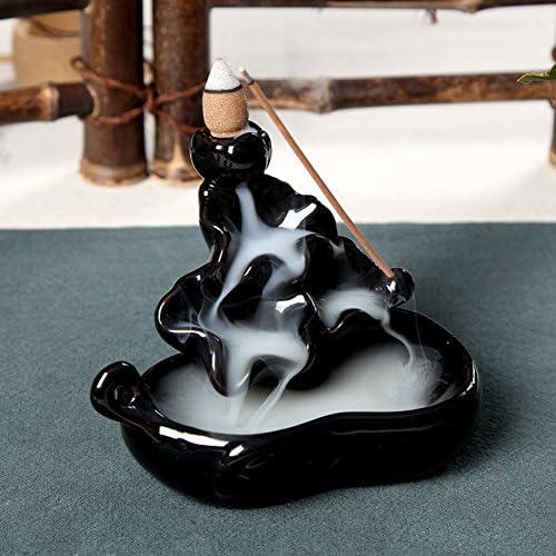 Backflow incense burner,Ceramic retro chinese homemade censer incense stick holder for home bedroom and yoga room-H L5.2*W3*H4inch(13.3*7.8*10.5cm)