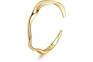 BelleVive Bracelet plaqué or 18 carats pour femme - Bracelet ouvert réglable - Bracelet épais martelé - Bracelet fin minimaliste en or - Bijoux empilables, L