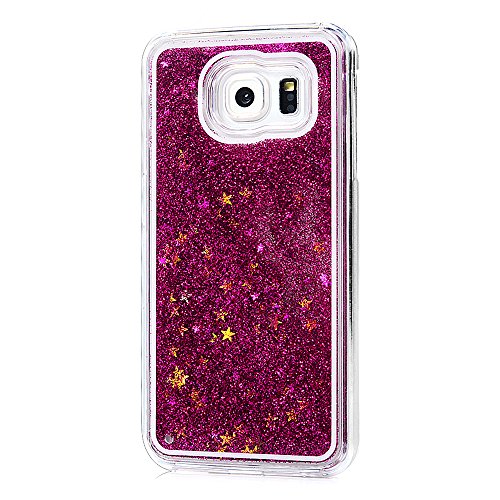 Badalink Samsung Galaxy S6 Slimcase Hülle PC Treibsand Flüssige Liquid Bling Hülle Case Glitzer Glitter Shiny Glanz Sparkle Sterne Star Weich Flexibel Einteilige Handyhülle Soft Leicht Stoßstangen Case Rosarot - 4