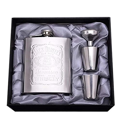 ReLX Fiaschetta acciaio, Fiaschetta in acciaio inox Fiaschetta per whisky, escursione, viaggio 7oz/200ml argento