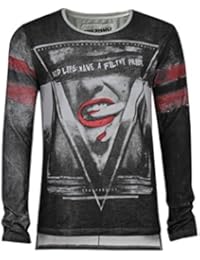 trueprodigy Casual Hombre marca Camiseta Manga Larga estampado ropa retro vintage rock vestir moda cuello redondo manga larga slim fit designer cool urban fashion shirt color negro 2572107-2999