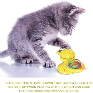 myps Turntable Teasing Interactive Chew Toy Windmill Cat Toy with LED Catnip Ball Funny Kitten Toys Turntable Massage Scratching Tickle Toy with Suction Cup