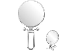 CLEMINSTA 10X/1X Doppelseitig Kosmetikspiegel, Vergrößerungsspiegel Handspiegel mit Griff, Unentbehrlicher Reisespiegel, Faltbarer Kosmetikspiegel mit 360°Schwenkbar, Tragbarer Reisespiegel für Make-up (Silber)