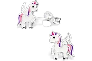 GOLDENE HUFEISEN Boucles d'oreilles licorne avec ailes - En argent 925 véritable - Cheval - Pour enfants et filles