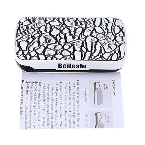 KKmoon 30X   60X   90X Lupa de Gran Aumento Port  til Multifuncional con 2 Luces LED 1 UV Luz Detecci  n de Dinero Herramienta de Aumento para Joyer  a