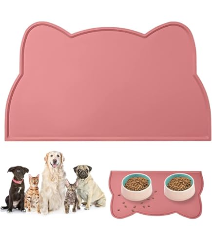 Joytale Honden en Katten Siliconen Voermat, Antislip Hondenvoer Mat, Waterdicht Huisdieren Dierenvoermat voor Voedsel en Waterkommen, 53 x 37 cm, Roze
