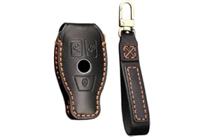 HIBEYO Étui de Protection en Cuir pour clé de Voiture Mercedes avec Porte-clés - pour Benz A B C E G S R Classe GLA GLC GLE GLS SLK - Noir