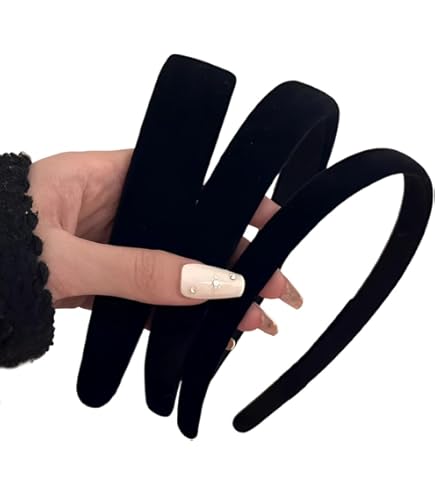 NHPY 3 stukken haarband voor dame van zwart fluweel, 3 maten, Zwart, 1 unità (Confezione da 3