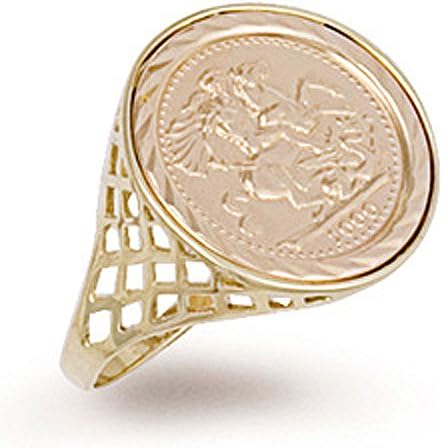 9ct Yellow Gold 17mm St Georges Tenth Krugerand Medallion Coin Ring - K