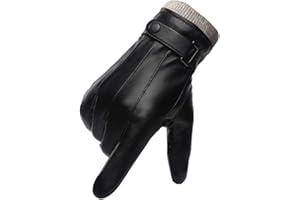 FCHITOP Inverno Guanti Uomo PU Pelle Touchscreen Caldo Vello Antivento Prova Freddo Termico Mittens Anti Scivolo Confezione regalo, regalo di Natale Pelle PU di alta qualità Inverno Guanti Uomo